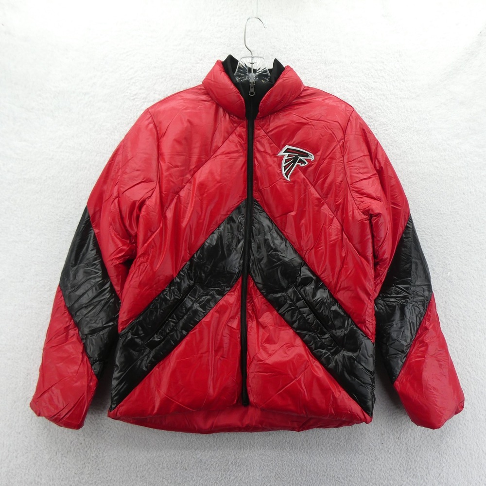GIII Jacket Womens Medium Atlanta‎ Falcons Red Black Puffer Chevron Mid Y2k NFL